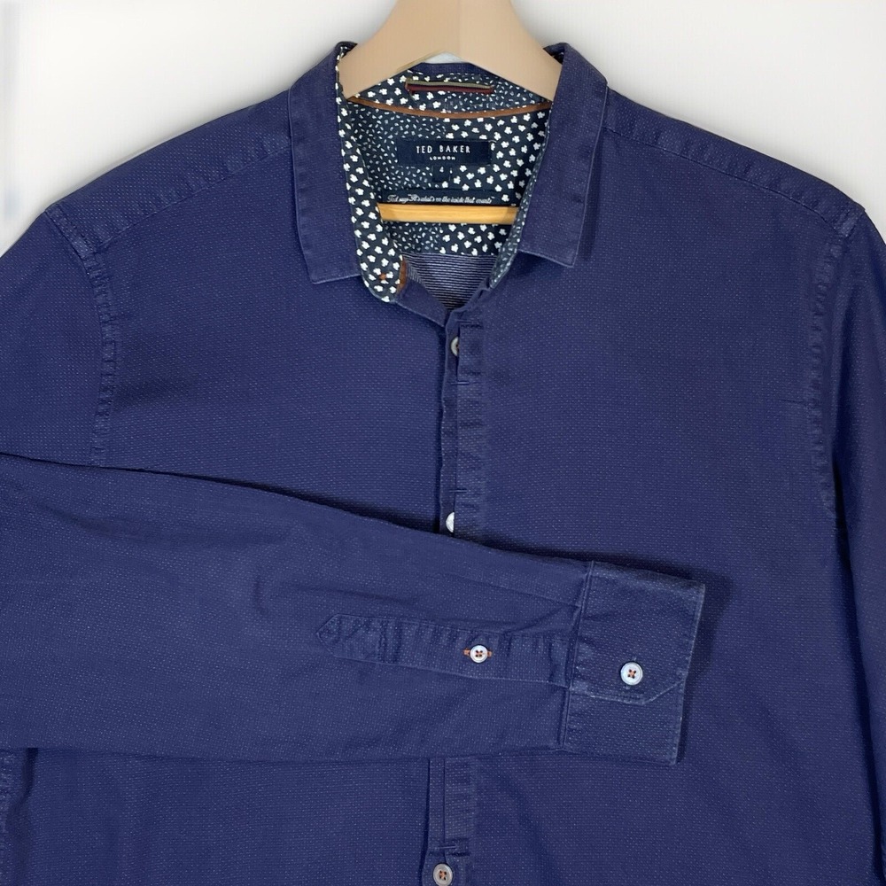 Ted Baker Mens Button Up Shirt Slim Fit Flip Cuff Cotton Elastane Blend Mens 4